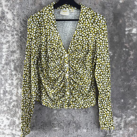 Maeve By Anthropologie Size L Casual Button Top V Neck Yellow Long Sleeve - Picture 1 of 6